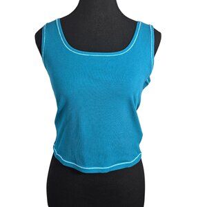 NWT | Caracilia Ribbed Scoop Neck Tank Top | Contrast Stitch | Teal Blue | Large